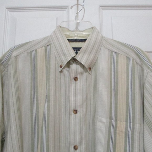 Woods & Gray Other - Linen Cotton Short Sleeve Oxford Shirt sz M Beige Striped